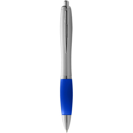 Nash ballpoint pen with silver barrel and coloured grip