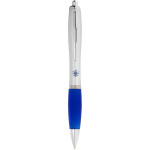 Nash ballpoint pen with silver barrel and coloured grip