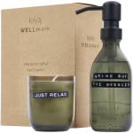 Wellmark Discovery 200 ml hand soap dispenser and 150 g scented candle set - dark amber fragrance